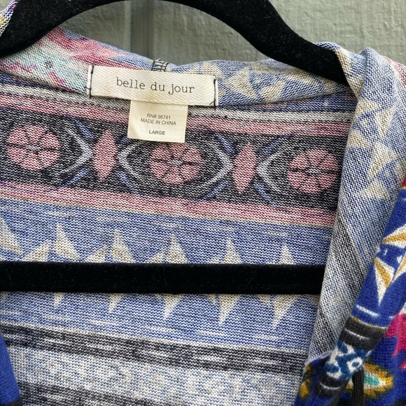 Belle du jour Aztec boho hippie patterned hooded poncho - Picture 5 of 9